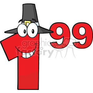 clipart - Royalty Free Clip Art Price Tag Red Number 1.99 With Pilgrim Hat Cartoon.