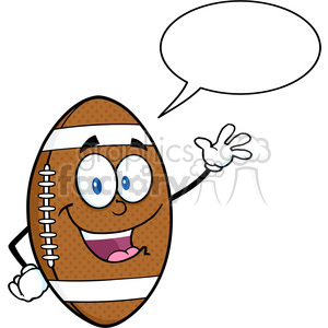 6573 Royalty Free Clip Art American Football Ball Cartoon Mascot Character Waving For Greeting With Speech Bubble clipart. Commercial use image # 389648