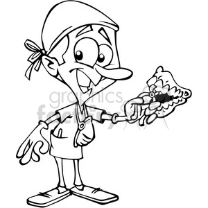 clipart - cartoon dentist character in black and white.