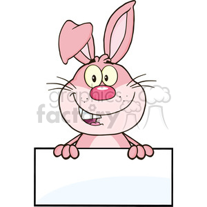 Royalty Free RF Clipart Illustration Cute Pink Rabbit Cartoon Mascot Character Over Blank Sign clipart.