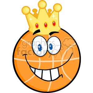 Royalty Free RF Clipart Illustration Smiling Basketball With Golden Crown Cartoon Character