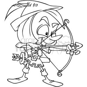 cartoon robin hood in black and white clipart. Commercial use image # 391476
