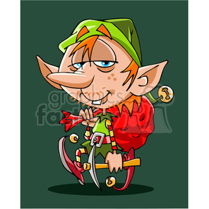 cartoon elf carrying santa bag clipart. Commercial use image # 391498
