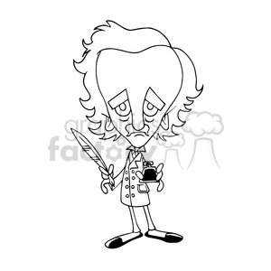 Edgar Allan Poe bw cartoon caricature clipart. Commercial use image # 391701