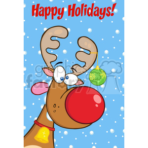 Royalty Free RF Clipart Illustration Happy Holidays Greeting With Reindeer With Christmas Ball clipart. Royalty-free image # 393191