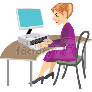 clipart - secretary at her computer.