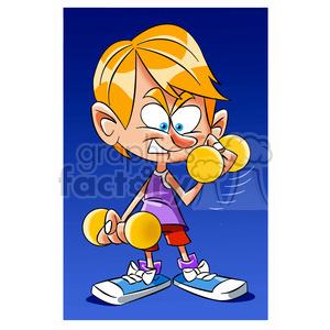 cartoon character funny comic people child kid kids fitness exercising muscles gym weights lifting