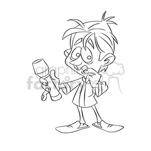 black and white image of scared kid holding flashlight nino con linterna negro clipart. Commercial use image # 394013