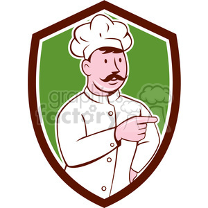 chef mustache pointing front SHIELD clipart.