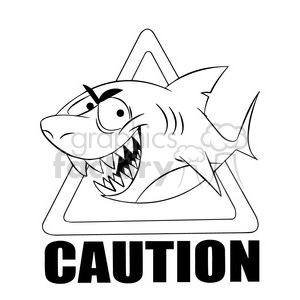 cartoon caution shark sharks beach black+white