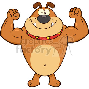 clipart - Royalty Free RF Clipart Illustration Smiling Brown Bulldog Cartoon Mascot Character Showing Muscle Arms.