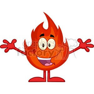 Royalty Free RF Clipart Illustration Happy Fire Cartoon Mascot Character With Open Arms clipart.