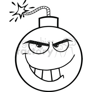 Royalty Free RF Clipart Illustration Black and White Evil Bomb Cartoon Character clipart.