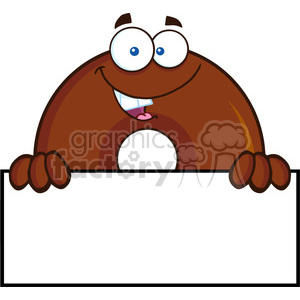 clipart - 8709 Royalty Free RF Clipart Illustration Chocolate Donut Cartoon Character Over A Sign Vector Illustration Isolated On White.