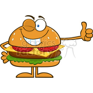 8567 Royalty Free RF Clipart Illustration Winking Hamburger Cartoon Character Showing Thumbs Up Vector Illustration Isolated On White clipart.