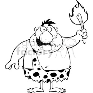 8422 Royalty Free RF Clipart Illustration Black And White Happy Caveman Cartoon Character Holding Up A Fiery Torch Vector Illustration Isolated On White clipart. Royalty-free image # 396828