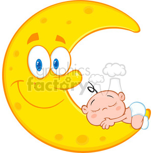 Royalty Free RF Clipart Illustration Cute Baby Boy Sleeps On The Smiling Moon Cartoon Characters clipart.