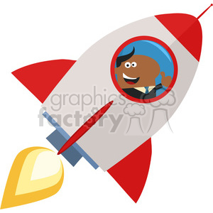 8333 Royalty Free RF Clipart Illustration African American Manager Launching A Rocket And Giving Thumb Up Flat Style Vector Illustration clipart.