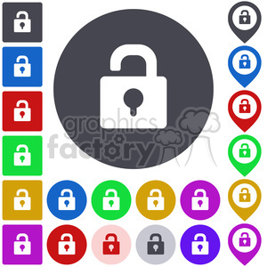 unlock open padlock locker password secret key safe privacy code secure private protection security safety button icon symbol sign set vector pin abstract app badge color colored colorful design element flat geometric graphic internet logo map mark pictogram pointer shape square ui icon+packs keyhole