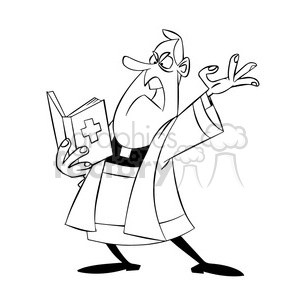 paul the cartoon priest character preaching the gospel black white clipart.