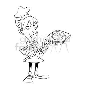 mary the cartoon character baking pizza black white clipart.