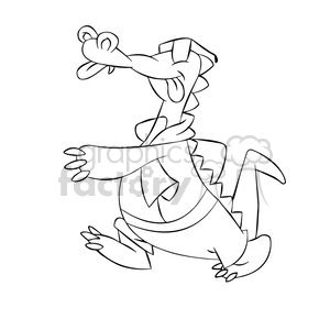 clipart - kranky the cartoon crocodile going swimming black white.