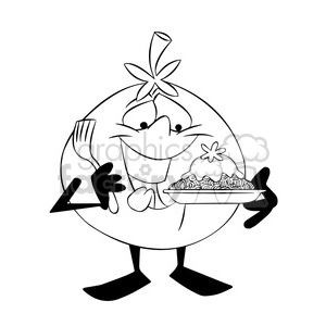 tom the cartoon tomato character eating pasta black white clipart. Royalty-free image # 397661