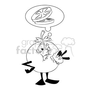 tom the cartoon tomato character eating a sandwich black white clipart.