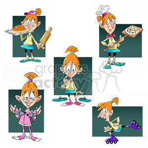 female mary women baking cooking chef people character set mascot
