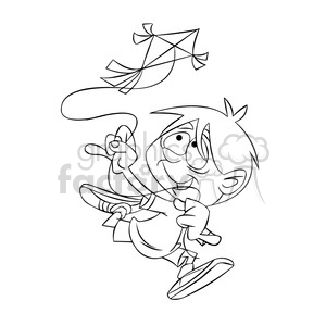 character mascot cartoon kid kite child boy flying fly black+white