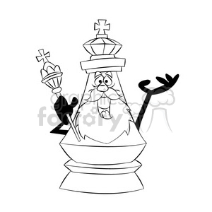 clipart - cartoon chess piece character king black white.