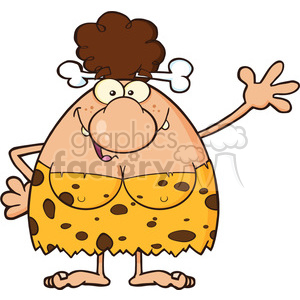 happy brunette cave woman cartoon mascot character waving vector illustration clipart. Commercial use image # 399035