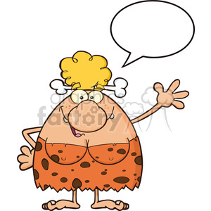 happy cave woman cartoon mascot character talking and waving vector illustration clipart. Royalty-free image # 399075