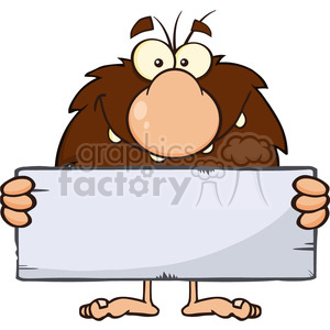 funny male caveman cartoon mascot character holding a stone blank sign vector illustration