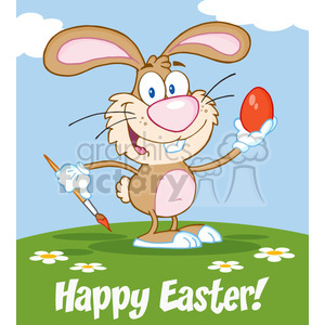 royalty free rf clipart illustration happy brown rabbit painting easter egg vector illustration greeting card clipart. Royalty-free image # 399334