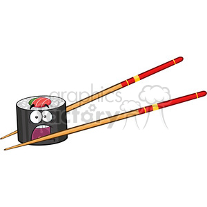 clipart - illustration panic sushi roll cartoon mascot character with chopsticks vector illustration isolated on white.
