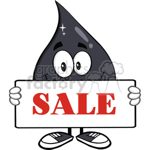 royalty free rf clipart illustration petroleum or oil drop cartoon character holding a sign with text sale vector illustration isolated on white background .