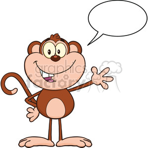 royalty free rf clipart illustration cute monkey cartoon character waving for greeting and speech bubble vector illustration isolated on white clipart. Commercial use image # 399590