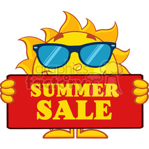 10122 cute sun cartoon mascot character with sunglasses holding a sign with text summer sale vector illustration isolated on white background clipart.