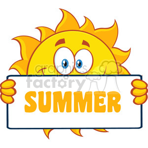 10170 cute sun cartoon mascot character holding a sign with text summer vector illustration isolated on white background clipart. Commercial use image # 399979