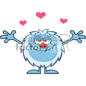 Smiling Little Yeti Cartoon Mascot Character With Open Arms For Hugging With Hearts Vector clipart. Royalty-free image # 402918