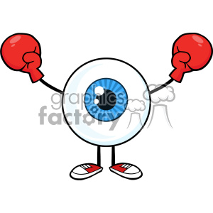 Blue Eyeball Guy Cartoon Mascot Character Wearing Boxing Gloves Vector clipart.