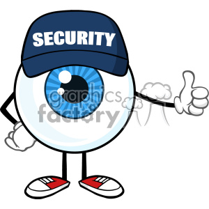 clipart - Blue Eyeball Cartoon Mascot Character Security Guard Giving A Thumb Up Vector.