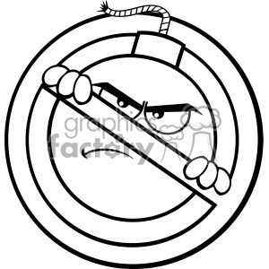 10809 Royalty Free RF Clipart Black And White Mad Bomb Cartoon Mascot Character In A Prohibited Symbol Form Vector Illustration