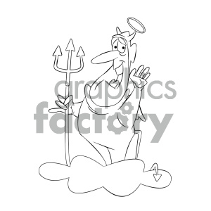 black and white cartoon angel in a devil costume