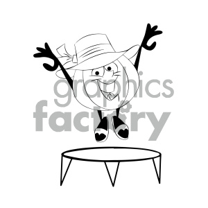 black and white cartoon beach ball character jumping on a trampoline clipart.