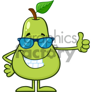 Royalty Free RF Clipart Illustration Green Pear Fruit With Sunglasses Cartoon Mascot Character Giving A Thumb Up Vector Illustration Isolated On White Background