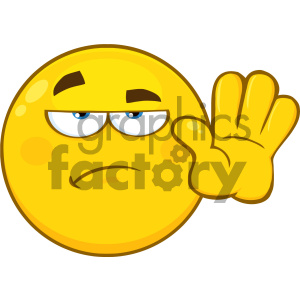 clipart - Royalty Free RF Clipart Illustration Grumpy Yellow Cartoon Smiley Face Character Gesturing Stop Vector Illustration Isolated On White Background.