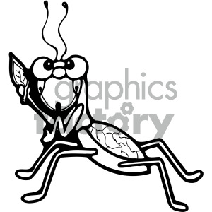 clipart - black white grasshopper cartoon.