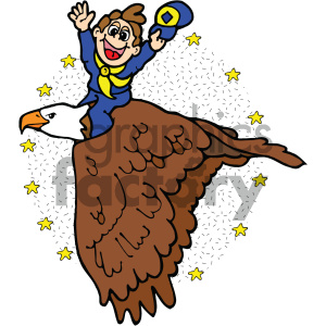 clipart - cartoon man riding bird vector art.